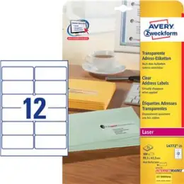 Adress-Etiketten Avery Zweckform L4772-25 99,1 x 42,3 mm, Folie, selbstklebend, transparent, Laser, Pack 300 Stk/25 Blatt