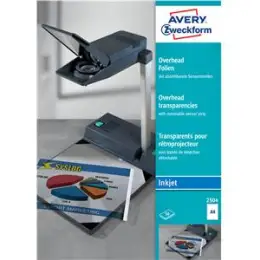 Overhead-Folien Avery Zweckform 2504 A4 0,11mm klar mit abziehbarem Sensorstreifen, Inkjet, Pack 50 Blatt