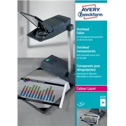 Overhead-Folien Avery Zweckform 3559 A4 0,10mm klar mit Sensorstreifen, Laser, Pack 50 Stk