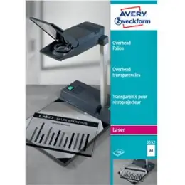 Overhead-Folien Avery Zweckform 3552 A4 0,10mm klar, lösemittelfrei beschichtet, stapelverarbeitbar, Laser, Pack 100 Blatt