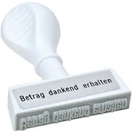 Textstempel Wedo 1937 193 7 Text: "Betrag dankend erhalten", Kunststoff, weiß