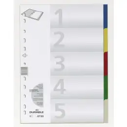 Blanko-Register Durable 6730-27 673027 A4 297x210/220mm, 5-teilig, Kunststoff (PP), farbige Taben blanko, Pack 25 Stk