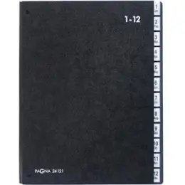 Pultordner Pagna 24121-04 A4, 12 Fächer, 1-12/Jan-Dez, Hartpappe, PP-Tabe, schwarz