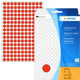 Markierungspunkte Herma 2212 Ø 8mm rund, Papier, selbstklebend, rot, Pack 5632 Stk/32 Blatt
