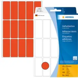 Haftetiketten Herma 2412 20 x 50 mm, selbstklebend, rot, Handbeschriftung, Pack 480 Stk/32 Blatt
