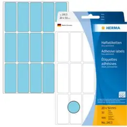 Haftetiketten Herma 2413 20 x 50 mm, selbstklebend, blau, Handbeschriftung, Pack 480 Stk/32 Blatt