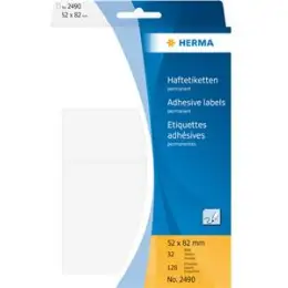 Haftetiketten Herma 2490 52 x 82 mm, selbstklebend, weiß, Handbeschriftung, Pack 128 Stk/32 Blatt