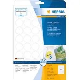 Etiketten Herma 4387 Special Ø 30 mm rund, selbstklebend, wiederablösbar weiß, Inkjet Laser Kopierer, Pack 1200 Stk/25 Blatt