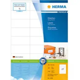 Etiketten Herma 4450 Premium 70 x 32 mm weiß, selbstklebend, Inkjet Laser Kopierer, Pack 2700 Stk/100 Blatt