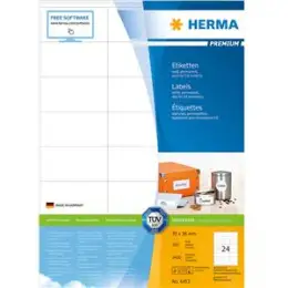Etiketten Herma 4453 Premium 70 x 36 mm weiß, selbstklebend, Inkjet Laser Kopierer, Pack 2400 Stk/100 Blatt