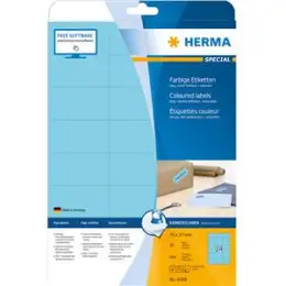 Etiketten Herma 4468 Special 70 x 37 mm selbstklebend ablösbar, blau, Inkjet Laser Kopierer, Pack 480 Stk/20 Blatt