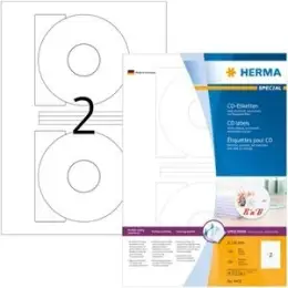 CD-Etiketten Herma 4471 Special Ø 116 mm rund, selbstklebend, blickdicht, weiß, Inkjet Laser Kopierer, Pack 200 Stk/100 Blatt