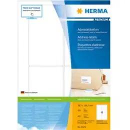 Adressetiketten Herma 4472 Premium 78,7 x 139,7 mm selbstklebend, weiß, Inkjet Laser Kopierer, Pack 400 Stk/100 Blatt