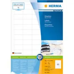 Etiketten Herma 4606 Premium 38,1 x 21,2 mm weiß, selbstklebend, Inkjet Laser Kopierer, Pack 13000 Stk/200 Blatt