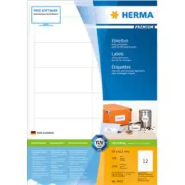 Etiketten Herma 4623 Premium 97 x 42,3 mm weiß, selbstklebend, auch für DIN lang Kuverts, Inkjet Laser Kopierer, Pack 2400 Stk/200 Blatt
