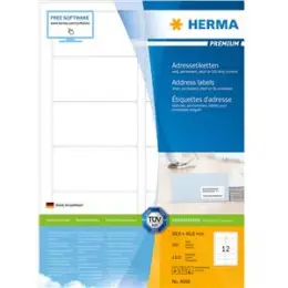 Adressetiketten Herma 4666 Premium 88,9 x 46,6 mm weiß, selbstklebend, Inkjet Laser Kopierer, Pack 1200 Stk/100 Blatt
