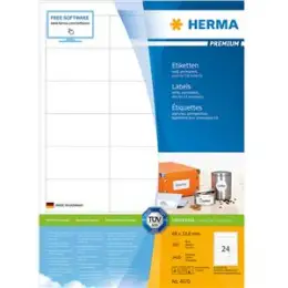 Etiketten Herma 4670 Premium 66 x 33,8 mm weiß, selbstklebend, Inkjet Laser Kopierer, Pack 2400 Stk/100 Blatt