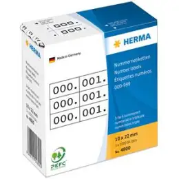 Nummern-Etiketten Herma 4800 10 x 22 mm, 0-999, 3-fach, selbstklebend, schwarz auf weiß, Pack 1000 Stk
