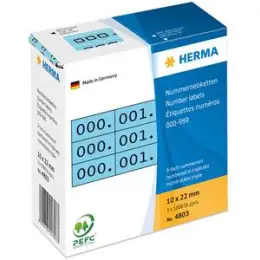 Nummern-Etiketten Herma 4803 10 x 22 mm, 0-999, 3-fach, selbstklebend, schwarz auf blau, Pack 1000 Stk