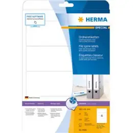 Ordner-Rückenschild Etiketten Herma 4826 Special 192 x 61 mm (kurz/breit) selbstklebend, blanko, weiß, Inkjet, Pack 100 Stk/25 Blatt
