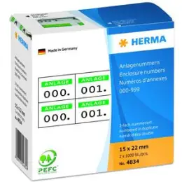 Anlagenummern Herma 4834 000-999, 15 x 22 mm, selbstklebend, 2-fach, weiß, Aufdruck: grün