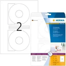 CD-Etiketten Herma 5079 Special Ø 116 mm rund, selbstklebend, blickdicht, weiß, Inkjet Laser Kopierer, Pack 50 Stk/25 Blatt
