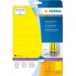 Ordner-Rückenschild Etiketten Herma 5091 Special kurz/schmal, matt, selbstklebend, blanko, gelb, Inkjet Laser Kopierer, Pack 140 Stk/20 Blatt