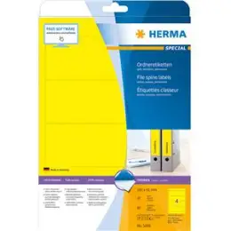 Ordner-Rückenschild Etiketten Herma 5096 Special kurz/breit, matt, selbstklebend, blanko, gelb, Inkjet Laser Kopierer, Pack 80 Stk/20 Blatt