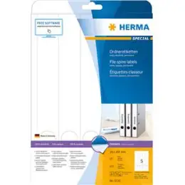 Ordner-Rückenschild Etiketten Herma 5130 Special lang/schmal, matt, selbstklebend, blanko, weiß, Inkjet Laser Kopierer, Pack 125 Stk/25 Blatt