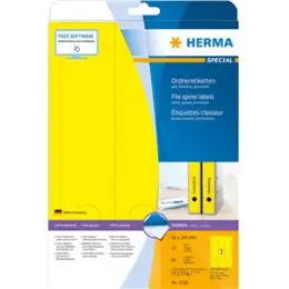 Ordner-Rückenschild Etiketten Herma 5136 Special lang/breit, matt, selbstklebend, blanko, gelb, Inkjet Laser Kopierer, Pack 60 Stk/20 Blatt