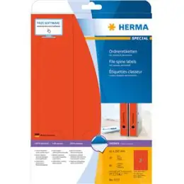 Ordner-Rückenschild Etiketten Herma 5137 Special lang/breit, matt, selbstklebend, blanko, rot, Inkjet Laser Kopierer, Pack 60 Stk/20 Blatt