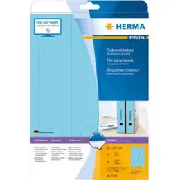 Ordner-Rückenschild Etiketten Herma 5138 Special lang/breit, matt, selbstklebend, blanko, blau, Inkjet Laser Kopierer, Pack 60 Stk/20 Blatt
