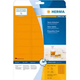Etiketten Herma 5141 Special 63,5 x 29,6 mm selbstklebend, neon-orange, Inkjet Laser Kopierer, Pack 540 Stk/20 Blatt