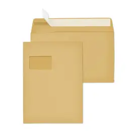 Faltenumschlag Mailmedia 30007357 284247 C4 (229 x 324 mm), mit Fenster, Haftklebung, 20mm-Spitzboden, natron braun, 110g, Pack 250 Stk