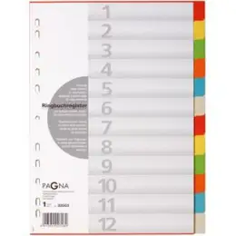 Register Pagna 32003-20 A4 12-teilig Karton/Pappe farbige Taben mit Deckblatt, Pack 25 Stk