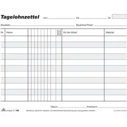Tagelohnzettel RNK 182 A5-quer, Block mit 3 x 40 Blatt, selbstdurchschreibend SD