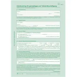 Arbeitsvertrag RNK 518 geringfügige Beschäftigung, A4/2x2Seiten selbstdurchschreibend, Pack 10 Stk