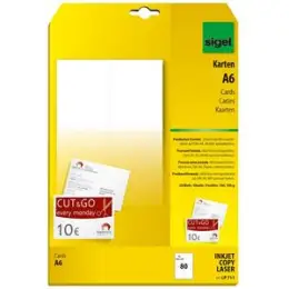Postkarten Sigel LP711 A6, 20 Blatt A4/170g Microperforation, Pack 80 Stk/20 Blatt