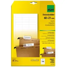 Einsteckschild-Etiketten Sigel LP720 60 x 21 mm weiß 170g Microperforation, Inkjet Laser Kopierer, Pack 156 Stk