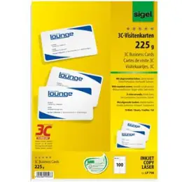 Visitenkarten Sigel LP798 85x55mm, 225g, weiß, abgerundete Ecken, Pack 100 Stk/10 Blatt
