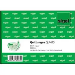Quittung Sigel QU615 A6-quer 1x50 Blatt mit MwSt., Pack 10 Stk