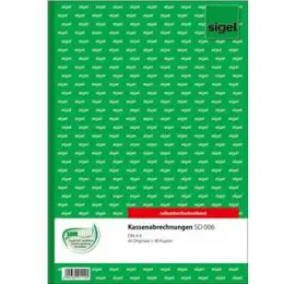 Kassenabrechnung Sigel SD006 A4, 2 x 40 Blatt, selbstdurchschreibend, Pack 5 Stk