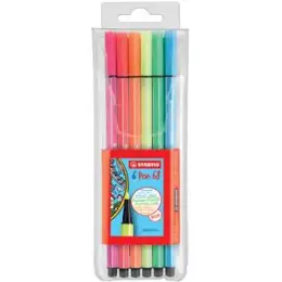 Filzstift Stabilo 6806-1 Pen 68 6er-Etui, Schreibfarben: gelb, blau, grün, rot, orange, violett