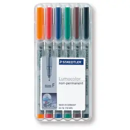 Universalstift Staedtler 316WP6 316 WP6 Lumocolor non-permanent F 6er-Etui, Schreibfarben: je 1x schwarz, rot, blau, grün, braun, orange