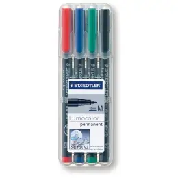 Universalstift Staedtler 317WP4 317 WP4 Lumocolor permanent M 4er-Etui, Schreibfarben: je 1x schwarz, rot, blau, grün