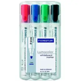 Whiteboardmarker Staedtler 351WP4 351 WP4 Lumocolor 2mm, Rundspitze, 4er-Etui, schwarz, rot, blau, grün