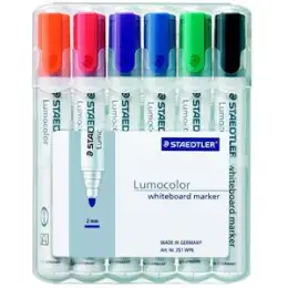 Whiteboardmarker Staedtler 351WP6 351 WP6 Lumocolor 2mm, Rundspitze, 6er-Box, rot, blau, orange, grün, violett, schwarz