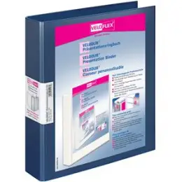 Präsentationsringbuch Veloflex 4147150 Velodur A4, 2 Ringe Ø 30 mm, Pappe/PP-Folie, D-Ring-Mechanik, 2 Außentaschen, blau