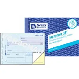 Gutschein Avery Zweckform 361 A6-quer, 2 x 50 Blatt, mit Blaupapier, Pack 10 Stk