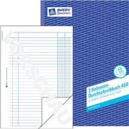 Durchschreibbuch Avery Zweckform 450 A4, 2 x 50 Blatt, 2-Kolonnen, mit Blaupapier, Pack 5 Stk